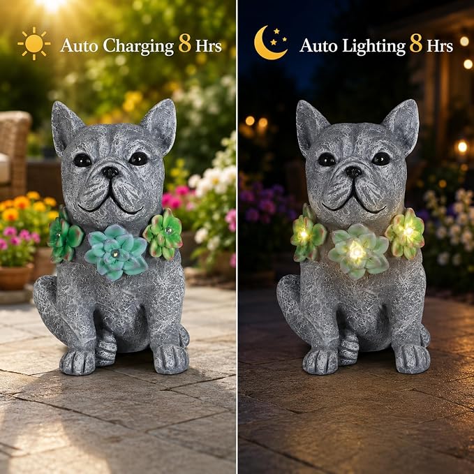 Solar Garden Statues Dog with Succulent and LED Lights Birthday Gifts for Women Mom Grandma Solar Outdoor Dog Decor for Outside,Outdoor Solar Lights for Yard, Garden and Patio, Unique Gift for Women