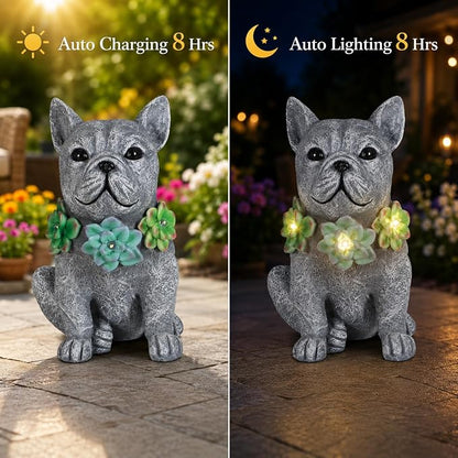 Solar Garden Statues Dog with Succulent and LED Lights Birthday Gifts for Women Mom Grandma Solar Outdoor Dog Decor for Outside,Outdoor Solar Lights for Yard, Garden and Patio, Unique Gift for Women