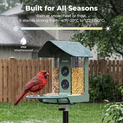 Kiwibit Smart Bird Feeder with 4K AI Camera Solar Powered | AI Identification Bird Species 10,000+, 4K Video Live Stream, 8MP Photos, Real-Time Bird Alert, Backyard Birdwatching Gift