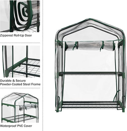 2 Tier Mini Greenhouse - Portable Greenhouse with Steel Frame and PVC Cover for Indoor or Outdoor - 27 x 19 x 37.5-Inch Green House by Pure Garden