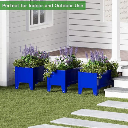 PROXRACER Elevated Metal Planter Box Stand Heavy Duty Raised Garden Bed for Vegetables Flowers Herbs Indoor Outdoor Use, Deep Blue