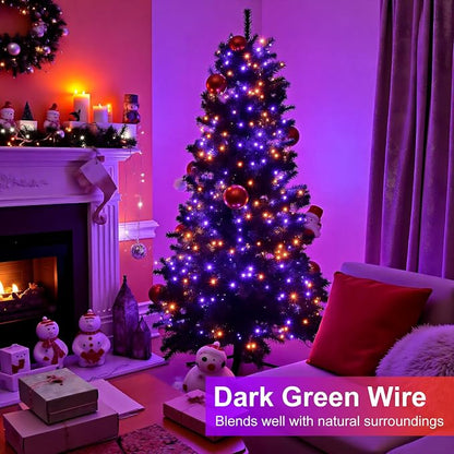 Orange and Purple Halloween Lights, 66FT 200 LED Outdoor String Lights Waterproof with 8 Modes, Connectable Plug in Christmas Light for Outside Indoor Home Garden Patio Party Holiday Decorations