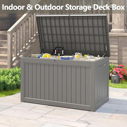 NUNU LAB 270 Gallon Large Resin Deck Box, Waterproof Outdoor Storage Box, Lockable Storage Bin for Patio Furniture, Garden Tools, Pool Accessories, UV-Resistant & All-Weather, Grey