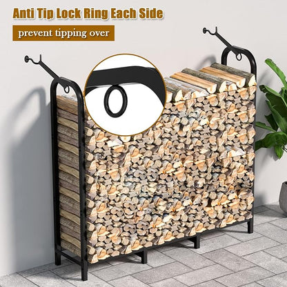 Gtongoko 4ft Heavy Duty Metal Firewood Rack Outdoor Indoor Fire Wood Holder Rack for Fireplace, Log Racks for Firewood Outdoor, Wood Pile Storage Organizer, Black
