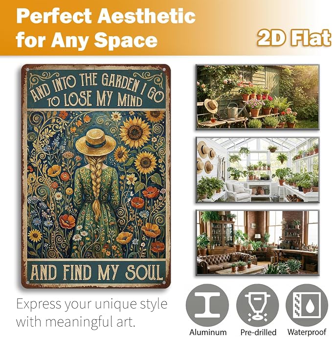 Garden Decor Sign Into the Garden I Go Floral Wall Art | Nature Lovers • Patio Yard Display • Garden Theme • Vintage Cottage Style • UV Printed • 8x12 Inch