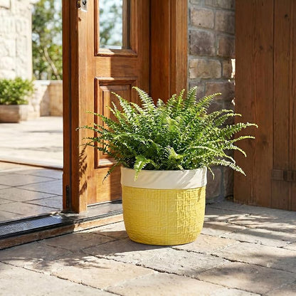 Ceramic Plant Pots - 9.8 Inch Plant Pots for Indoor Plants, Round Planter with Drainage Hole and Plug, Boho Pot for Plants, Decorative Flower Pot, Front Porch Decor, Gardening Gifts, Yellow