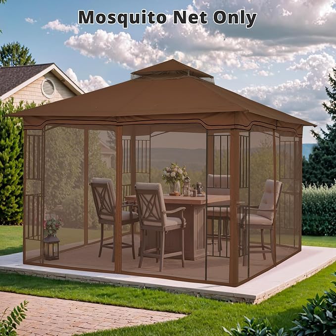 MASTERCANOPY Patio Gazebo Mosquito Netting Screen Walls (10x10, Coffee)