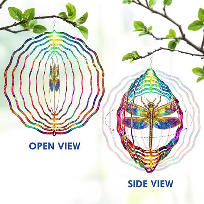 FLAGWIX Dragonfly Gifts for Women - 3D Stainless Steel Metal Wind Spinners 12 in - Dragonfly Wind Spinners Outdoor, Yard Garden Decor for Outside, Mothers Day Birthday Garden Gifts for Mom Grandma