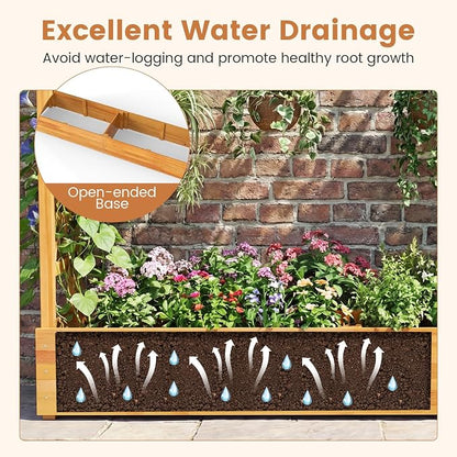 Happygrill 45" Raised Garden Bed with Trellis, Wood Planter Box w/Hanging Roof, 2 Side Trellises, Open-Ended Base for Flower, Climbing Plant, Plant Container for Garden