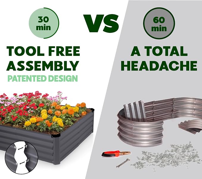Plant & Plot Galvanized Raised Garden Beds Outdoor // 6×3×1 ft (2-Pack) Planter Raised Beds for Gardening, Vegetables, Flowers // Large Metal Garden Box // Patented Tool-Free Design (Dark Gray)