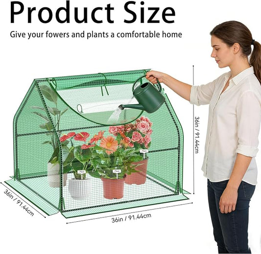 36"×36"×36" Green Houses for Outside, Portable Mini Greenhouse with Mesh Vents, Weatherproof PE Plant Shelter for Patio Gardening