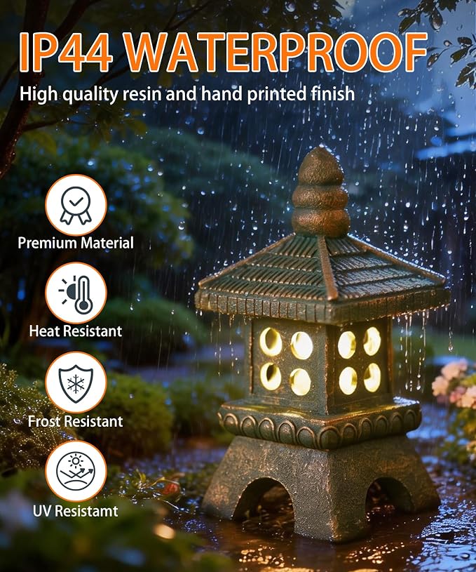 Nacome Solar Pagoda Garden Statues: 11.5 inches Outdoor Weatherproof Resin Zen Decor for Landscape Balcony Patio Porch Yard Ornament(Bronze)