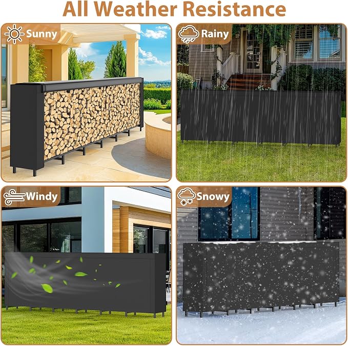 CADUKE 8ft Firewood Rack with Cover, Heavy Duty Fire Wood Rack Outdoor & Indoor, Firewood Storage Log Rack with Weather Resistant 600D Oxford Fabric Cover