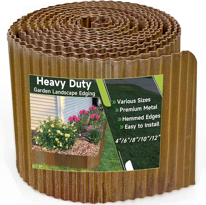 Corrugated Garden Edging, 6"×10Ft Pre-Rusted Landscape Edging & Lawn Edging Border, Metal Garden Border for Flower Beds, Garden，Lawn，Raised Beds & Tree Surrounds