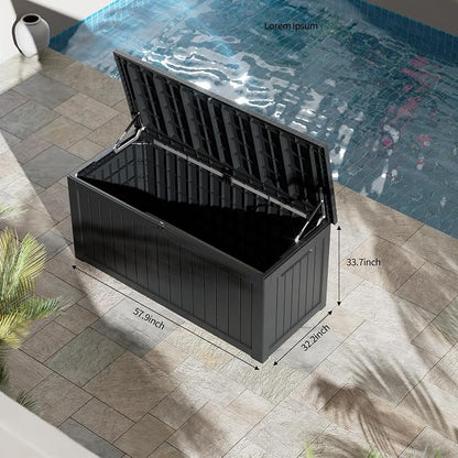 Outdoor Storage Box, 270 Gallon Waterproof Deck Box, Super-Sized Gas-Spring Resin Trunk for Large Seat Pillows, Heavy-Duty Lockable Backyard Storage Sofa, Garden Lawn, Black