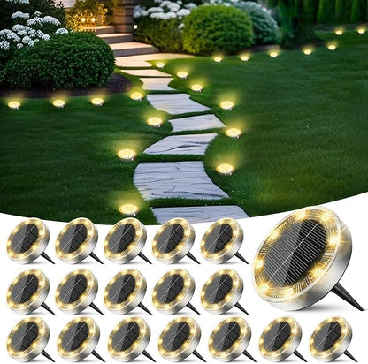 Peasur Solar Ground Lights Outdoor, 18 Pack Flat Solar Powered Disc Lights, IP68 Waterproof, Anti-Rust, Landscape Lighting for Pathway Garden Yard Lawn Walkway Landscape Driveway, Mini, Warm White