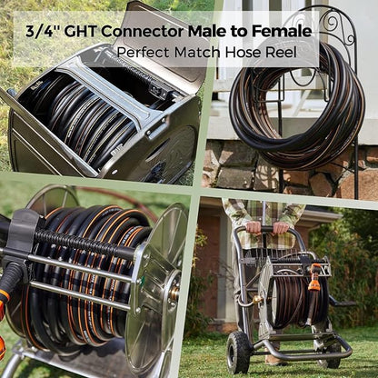 Giraffe Tools Garden Hose 5/8" Custom Length, No Kink, Flexible, Leakproof Water Hose, 600 Burst PSI, 75ft Male Female Fittings,Black Orange