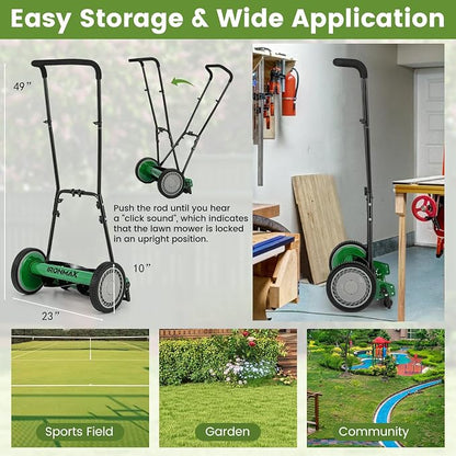 Goplus Manual Lawn Mower, 16 Inch 5-Blade Walk-Behind Cordless Grass Cutter with 7 Gallon Removable Grass Collect Bag, Adjustable Cutting Heights, Push Reel Lawn Mower for Yard, Garden