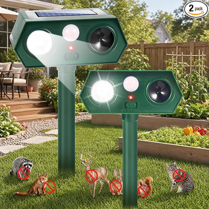 2026 Sonic Fortress Pro Deer Repellent Devices, Racoon Repellent Outdoor Squirrel Fortress Pro Animal Repeller Cat Deterrent with Motion Sensor&Flash Light to Scare Skunk Rabbit Out of Garden Yard(2)