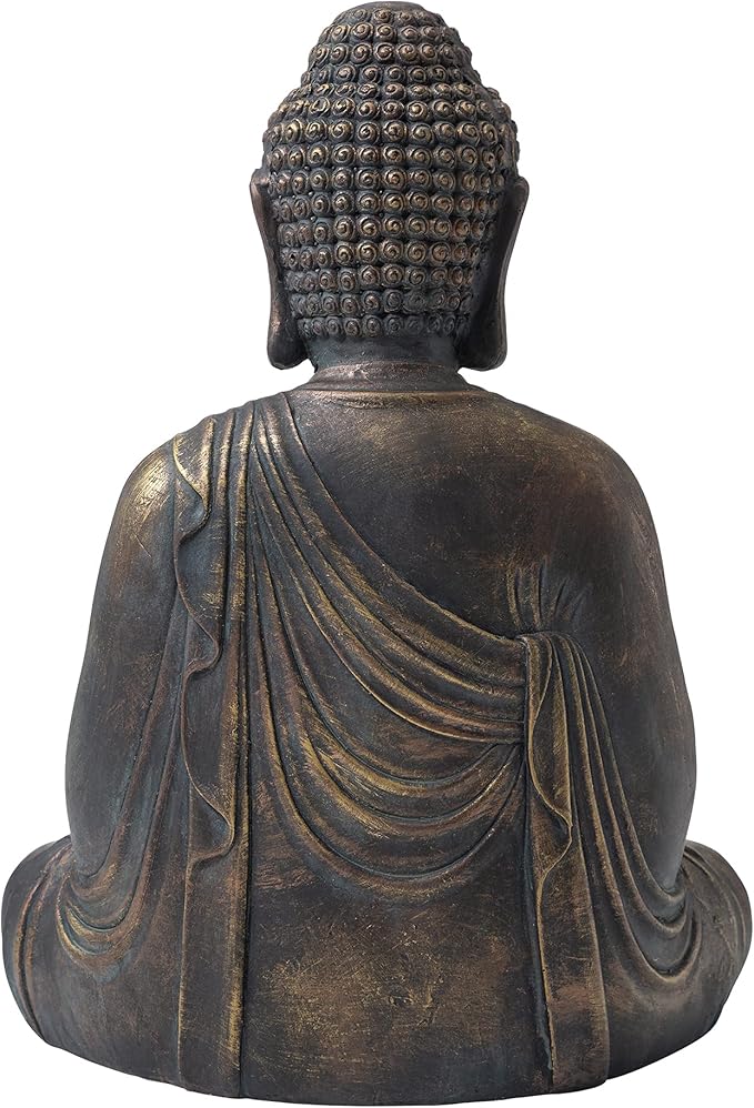 Glitzhome 22.75-inch Zen Meditation Buddha Garden Statue, Bronze Large Indoor and Outdoor Sculpture, Hand-Finished MGO & Fiberglass Decor for Home Patio Yard