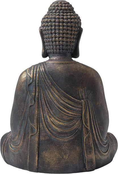 Glitzhome 22.75-inch Zen Meditation Buddha Garden Statue, Bronze Large Indoor and Outdoor Sculpture, Hand-Finished MGO & Fiberglass Decor for Home Patio Yard