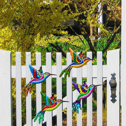 ZYP Metal Outdoor Wall Art Decor,3D Colorful Garden Birds Sculpture Outdoor Iron Hanging Decor Ornaments, Metal Hand-Made Bird Wall Art Decorations for Fence Patio Balcony Living Room,Hummingbird