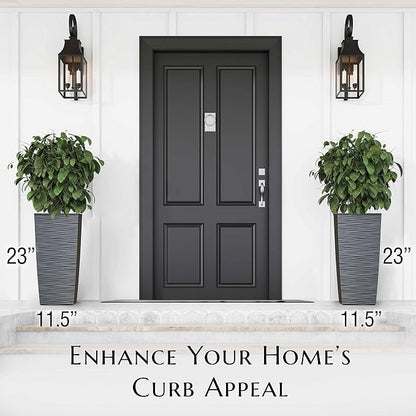 Mueller M-Resin Heavy Duty Tall Planters for Outdoor Plants, Indoor Grande Plant Pots, Boxes, Trees, Flower Pots, 2-Piece Set, 24”, Modern Design, Built-in Drainage, Front Porch Decor, Dark Gray