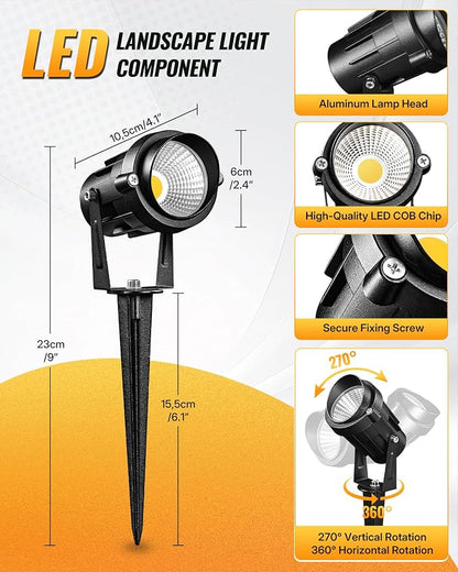 6W 700LM Low Voltage Landscape Lighting, 12V AC/DC 3000K Warm White LED Low Voltage Landscape Lights, IP65 Waterproof Outdoor Spotlights with Connectors for Garden Tree Yard 10Pack W01SLP1006