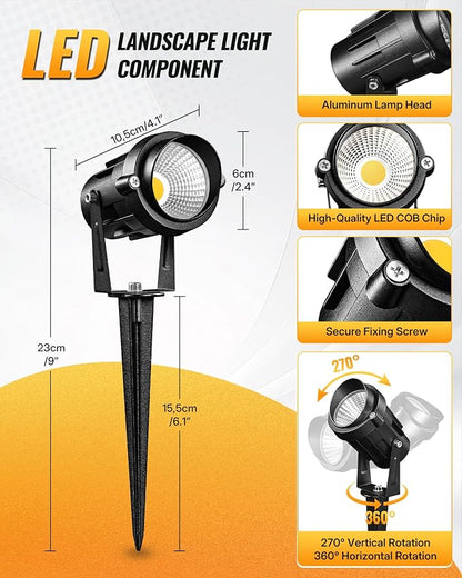 6W 700LM Low Voltage Landscape Lighting, 12V AC/DC 3000K Warm White LED Low Voltage Landscape Lights, IP65 Waterproof Outdoor Spotlights with Connectors for Garden Tree Yard 6 Pack W01SLP606