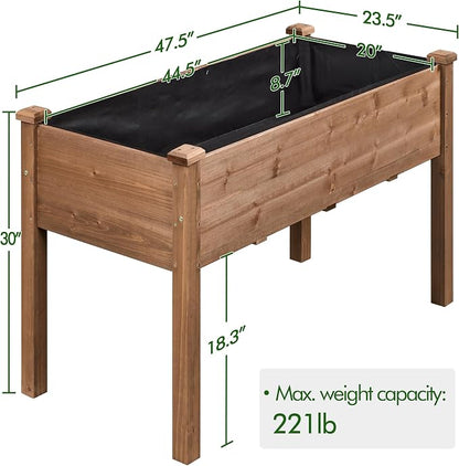 Topeakmart Wooden Garden Planter Boxes 48 X 23 X 30in Elevated Raised Garden Bed Outdoor with Legs Wooden Gardening Box for Flower/Vegetable/Herb/Tomato/Backyard/Patio, 1pc