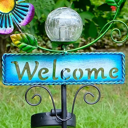 Butterfly Garden Decorations for Outside, Solar Waterproof Stake Lights with Welcome Sign for Yard Lawn Patio Pathway, Warm Gifts for Mom Grandma Housewarming (Butterfly)