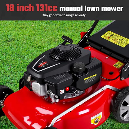 Lawn Mower Gas Powered, Gas Mower with 50l Grass Bag Big Wheels, 131cc Gas Engine 3 in 1 Mulching, Bagging & Side Discharge Self Propelled Walk-Behind Push Mower for Hills 2850RPM (Red)