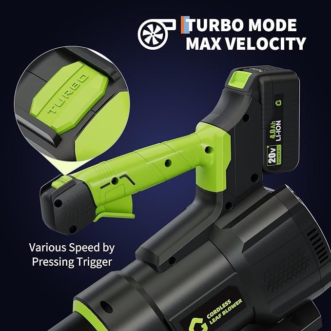 GarveeTech Electric Leaf Blower, 650CFM & 200MPH | Cordless Leaf Blower with 4.0Ah Battery, Lightweight Battery Blowers for Lawn, Patio, Yard, Garden, Outdoor