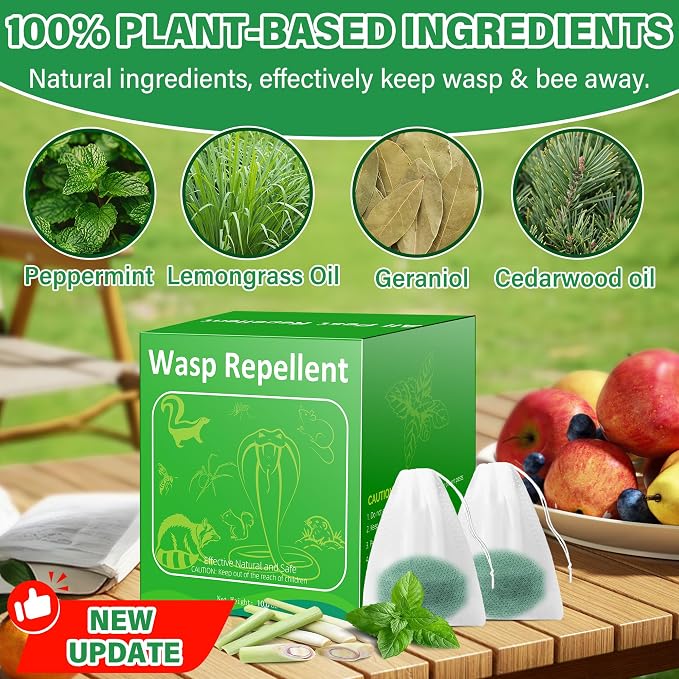 12 Pack Wasp and Bee Repellent, Natural Peppermint Oil Carpenter Bee Repellent for Yellow Jackets, Hornets, Mud Wasps Deterrent for Indoor Outdoor Patio Garden Porch, Pet and Human Safe, Dark Green