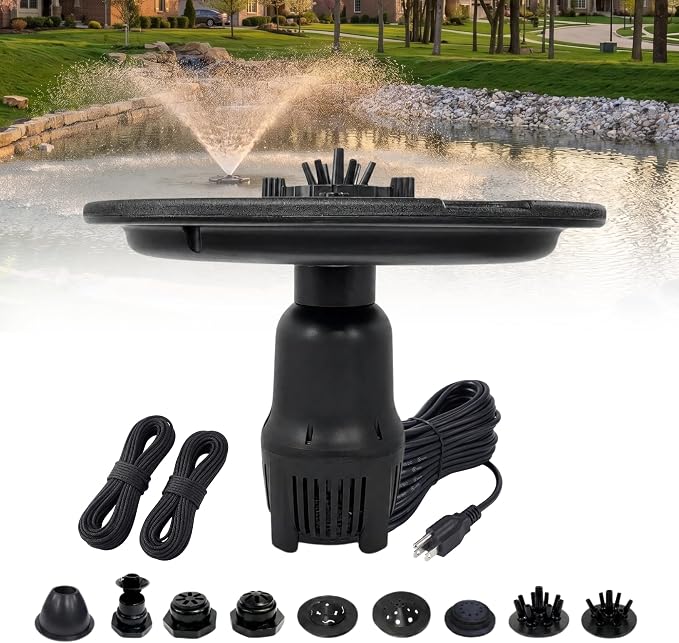 Half Off Ponds 1 HP Floating Fountain and Aerator | 15,000 GPH output, 13 spray patterns, 200 ft heavy-duty cord, Energy-efficient, Large scale aeration
