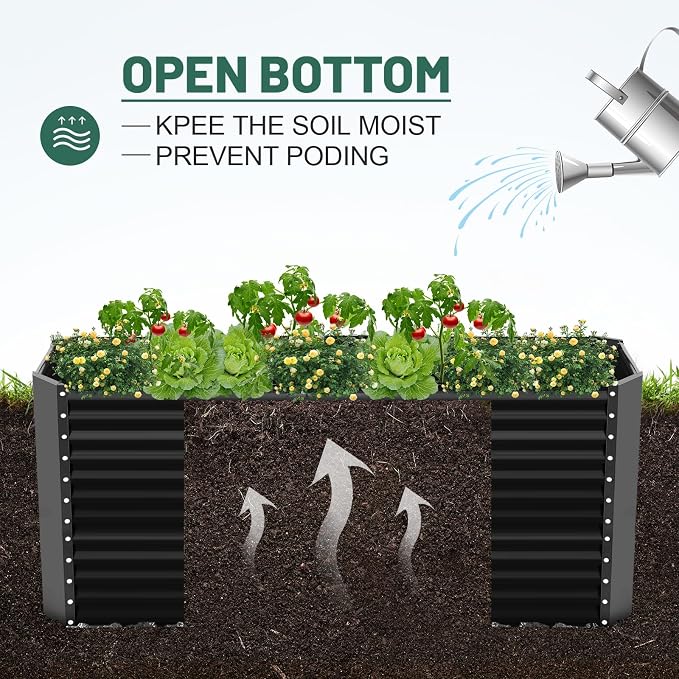 Land Guard 6x3x3ft Rectangular Galvanized Raised Garden Beds, Large-Capacity Metal Planter Box Outdoor, Durable Deep Raised Garden Bed 3ft Tall, Raised Beds for Gardening Vegetables, Dark Grey