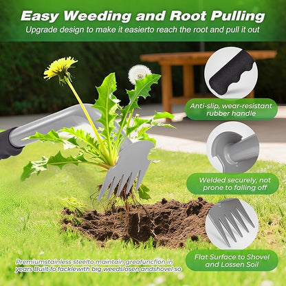 Walensee Weed Puller Tool - Durable Weeding Tool for Dandelions & Crabgrass | Manganese Steel 5-Tine Head, Ergonomic Rubber Grip, Efficient Uprooting, Ideal for Vegetable Gardens & Backyards
