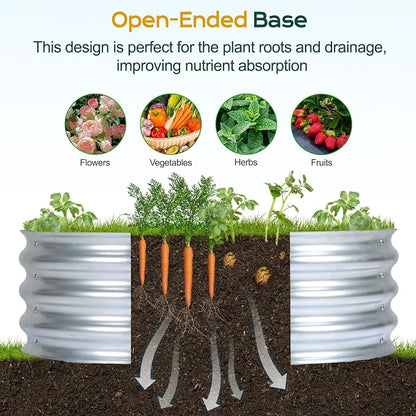 Aoodor Galvanized Raised Garden Bed Kit, 3 x 2 x 1 Ft Oval Outdoor Metal Planter Box for Vegetables, Flowers & Herbs, Silver