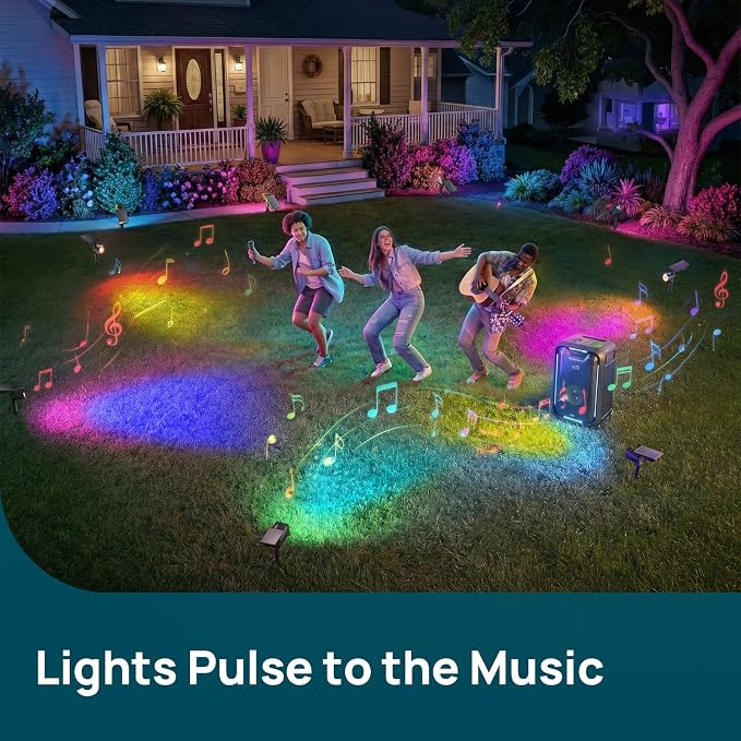 Linkind Smart Solar Tree Spotlight SL6C, Dual-Ring Solar & USB Charging Solar Lights Outdoor Waterproof IP66, Color Changing Trees Uplights, Outdoor Light for Yard, Garden, Landscape, 4 Pack