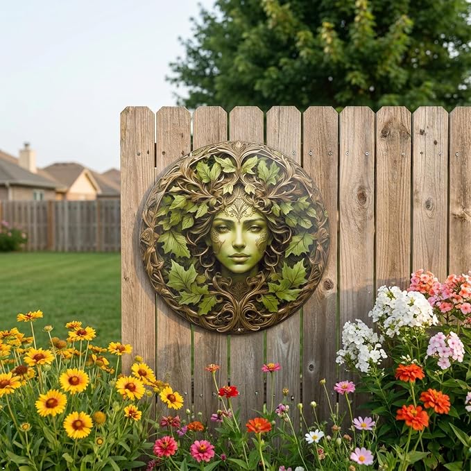 KVTTOZA 2D Tree Woman Flat Wall Art Decor, 11.8Inch Metal Outdoor Garden Wall Decors Gardens Guardian Decor Wall Art for Indoor Outdoor Room Garden Porch Fence Decor
