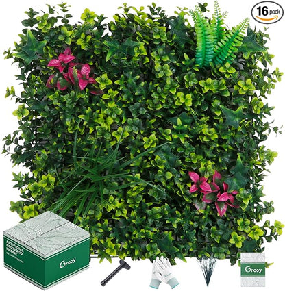 Grooy Boxwood Roll Panels, Grass Wall 20"x20"(16PCS), Grass Backdrop, Privacy Screen, Sun Protected Green Wall Decor for Outdoor, Indoor, Garden, Backyard and Décor