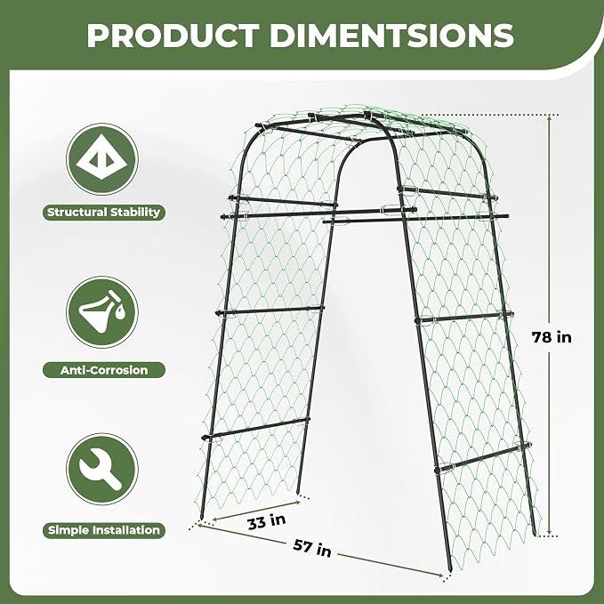 AlisisFores Garden Arch Plant Trellis for Climbing Plants Outdoor, Grape Trellis Metal, Cucumber Trellis for Raised Bed, Arbor Trellis Plant Support Flower Vegetables,Tomato Black,6.7FT Rust-Proof