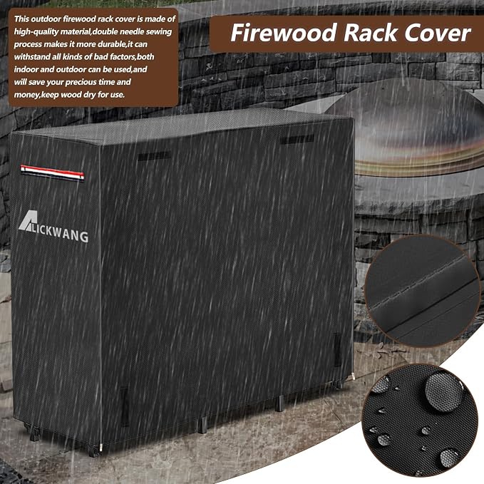 5ft Firewood Rack Cover,Heavy Duty 600D Waterproof Outdoor Firewood Storage Rack Covers,All Weather Protection Outdoor Firewood Rack Covers.24 D x 60" W x 42" H(Cover Only)