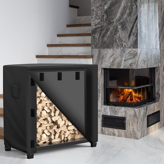 WLEAFJ Outdoor Firewood Rack Cover 4 feet, Log Rack Cover Waterproof, Wood Cover for Log Holder, 48" W x 24" D x 41" H, Black