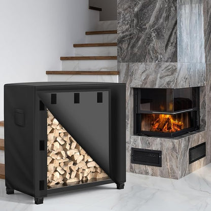 WLEAFJ Outdoor Firewood Rack Cover 4 feet, Log Rack Cover Waterproof, Wood Cover for Log Holder, 48" W x 24" D x 41" H, Black