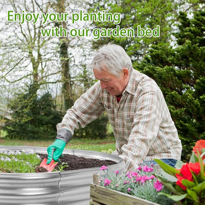 TBMLC Oval Galvanized Planter Box, Metal Raised Garden Bed - 0.8MM Thick- Ideal for Outdoor Gardening and Planting of Vegetables Flowers Fruits Succulent Plants and Others (Silver, 5X2.7X1 FT)