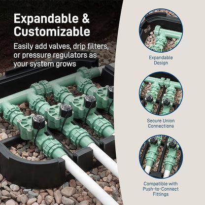 Orbit 57257 4-Valve Preassembled Sprinkler Manifold – Easy Install, Smart Controller Compatible, Works with PVC & Poly Pipe, Includes 4 in-Line Valves
