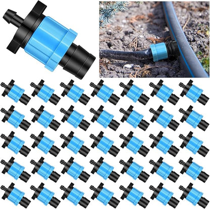 Frienda 100 Pcs Drip Tape Connector Fittings, Locks 1/4" Barb for 5/8" Drip Irrigation Fitting Kit Irrigation Tubing Connectors Tools Coupling Barbed Locking Fitting (Blue)