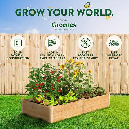 Greenes Fence Classic Cedar Raised Garden Bed, 4' x 8' x 17.5" (1/2" Thick) - Made in USA with North American Cedar