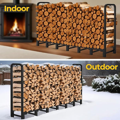 Amagabeli 6ft Firewood Rack Outdoor Heavy Duty Fire Wood Rack Log Holder Organizer Stand for Fireplace Indoor Adjustable Metal Wood Pile Lumber Storage Organizer Stacker for Patio Porch Black